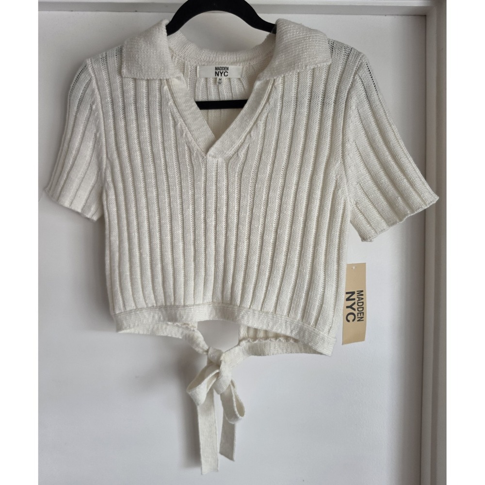 Madden NYC Women's Polo Shirt Size M Short Sleeve White Acrylic